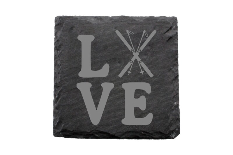 Love with Skis Slate Coaster Set