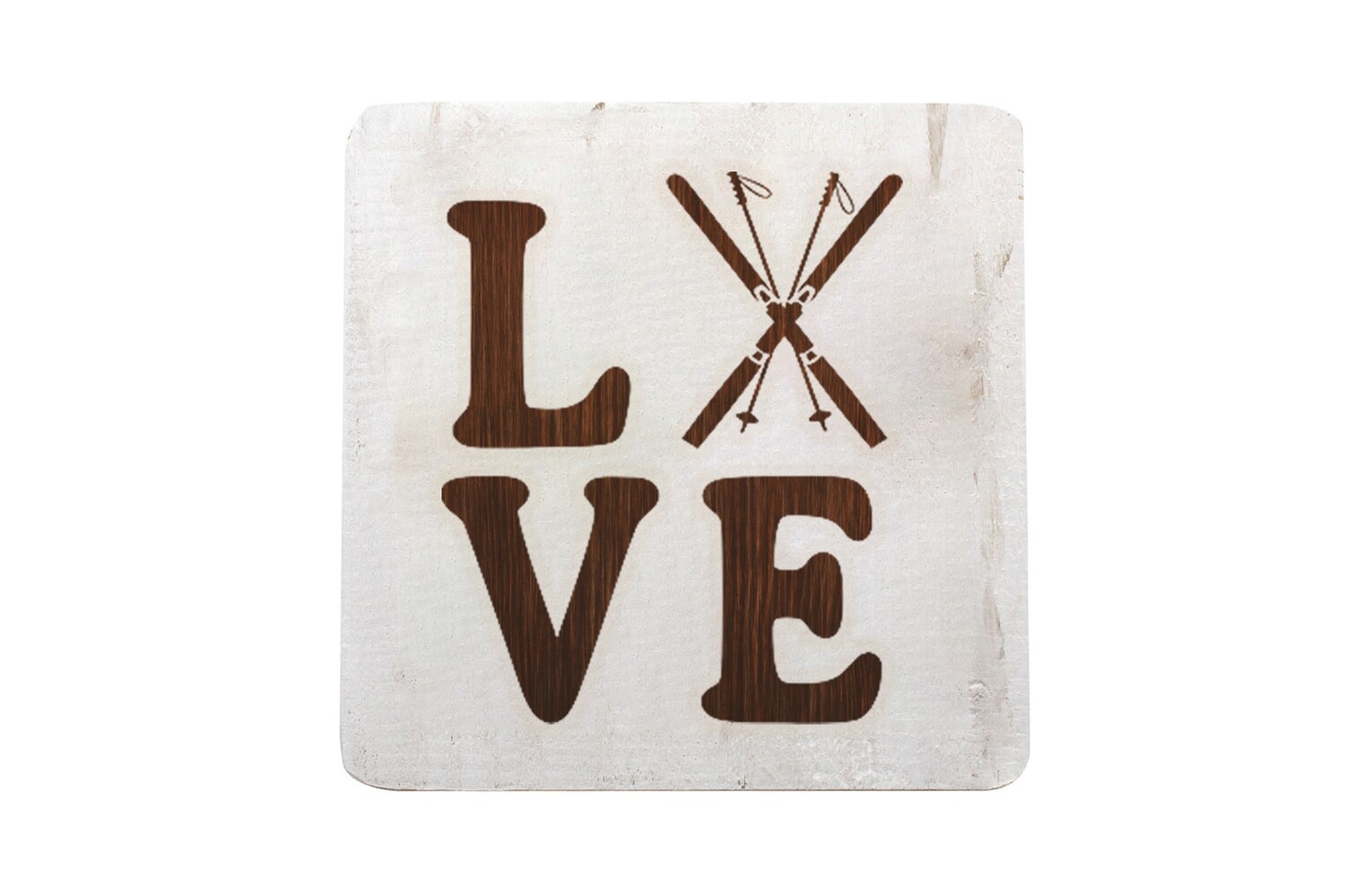 Love with Skis Hand-Painted Wood Coaster Set