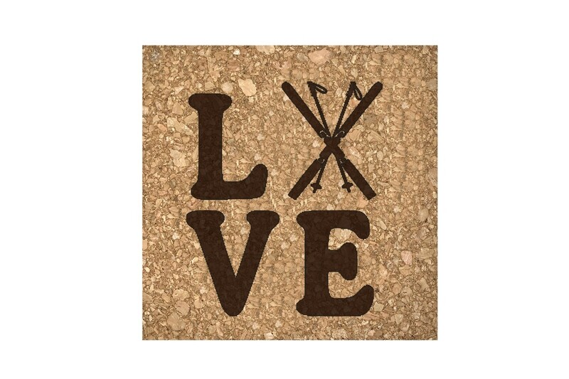 Love with Skis Cork Coaster Set