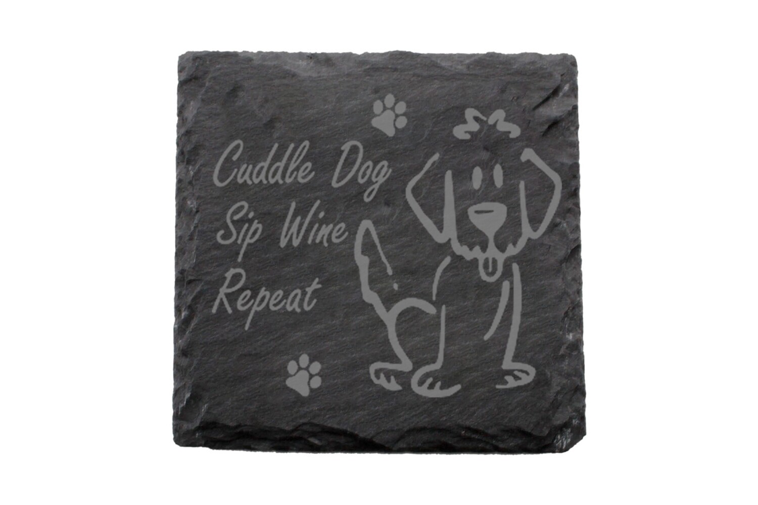 Cuddle Dog Sip Wine Repeat Saying Slate Coaster Set