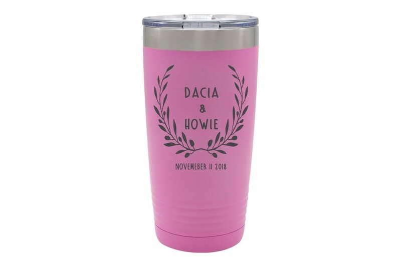 Custom Insulated Tumbler w/Wreath and Names & Dates 20oz