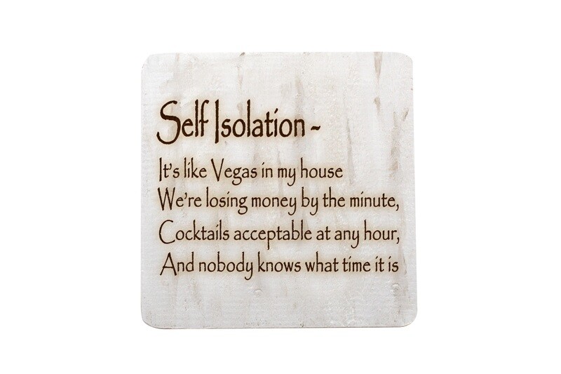 Self Isolation Witty Saying Hand-Painted Wood Coaster Set