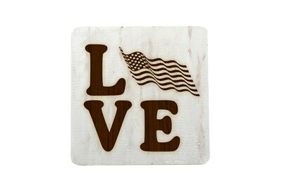 Love with Flag Hand-Painted Wood Coaster Set
