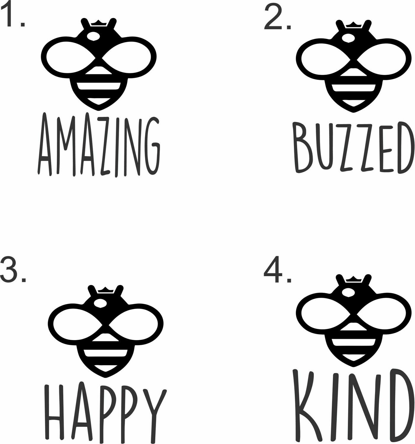 Bee Phrases (Amazing, Buzzed, Happy, Kind, or Your Word) Hand-Painted Wood Coaster Set