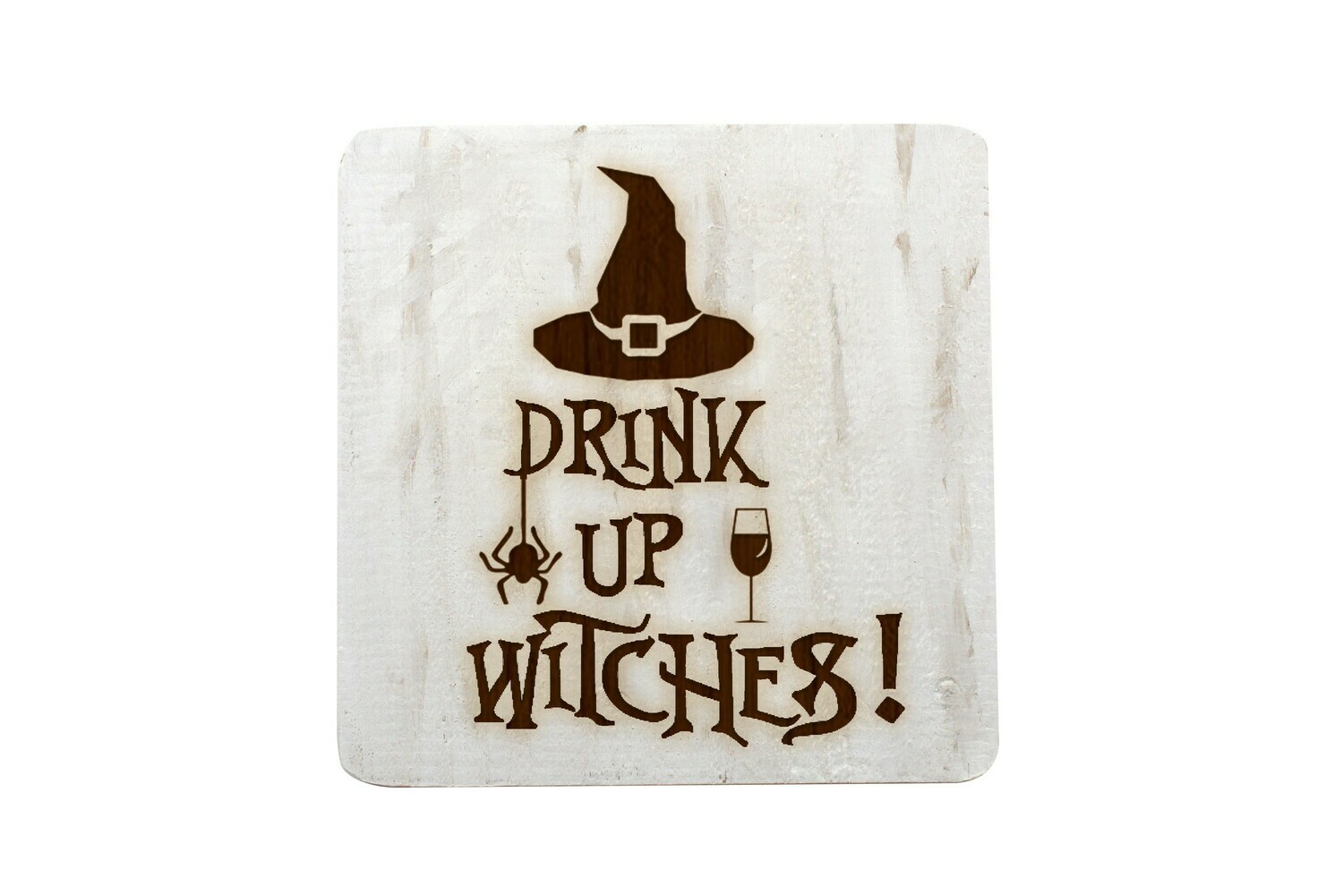 Drink up Witches Hand-Painted Wood Coaster Set.