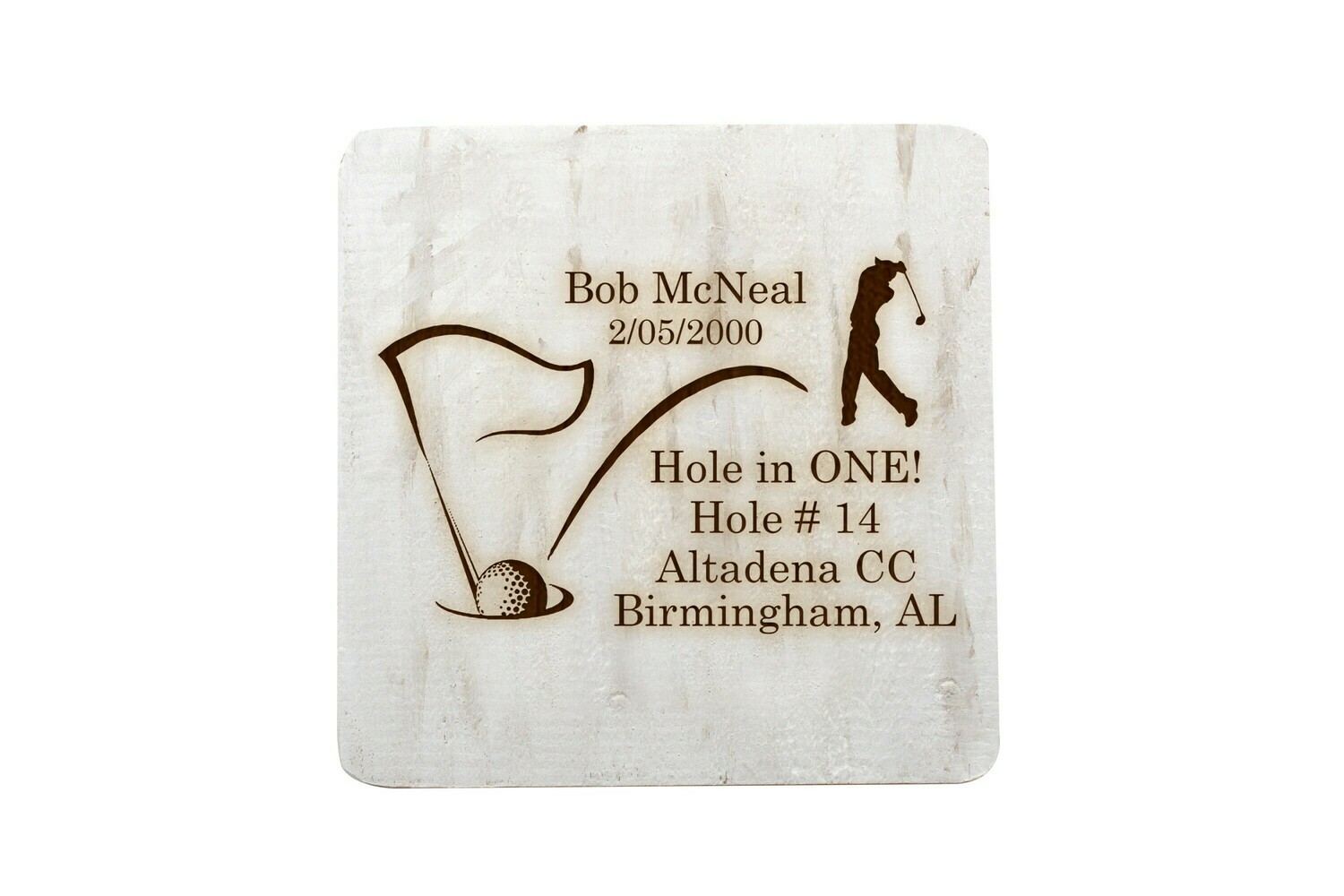 Hole In One with Personalized Information Hand-Painted Wood Coaster Set