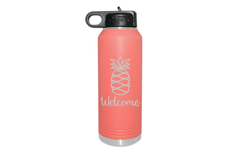 Pineapple w/Welcome or Your Custom Word Insulated Water Bottle 32 oz
