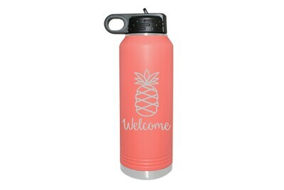 Pineapple w/Welcome or Your Custom Word Insulated Water Bottle 32 oz