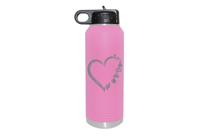 Heart w/Outdoor Icons (without or with Name or Location) Insulated Water Bottle 32 oz