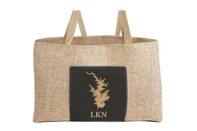 Burlap Tote Bag with Body of Water and Location