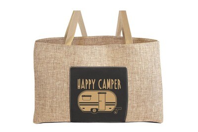 Burlap Tote Bag with Happy Camper