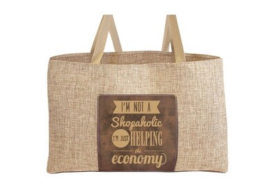 Burlap Tote Bag with Shopaholic Saying