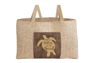 Burlap Tote Bag Sea Turtle w/Life is Better at the Beach
