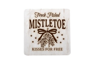 Fresh Picked Mistletoe Kisses are for Free Hand-Painted Wood Coaster Set.