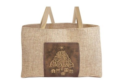 Burlap Tote Bag with Merry Christmas Tree w/Presents
