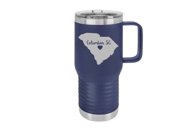 Travel Mug 20 oz Insulated Custom State Shape - Heart Represents City Location