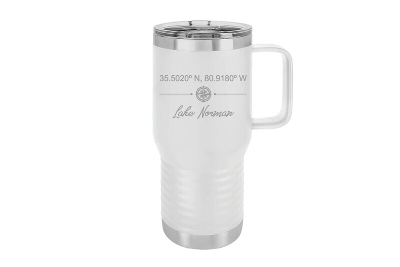 Travel Mug 20 oz Insulated Custom Location w/Latitude & Longitude Straight line Design