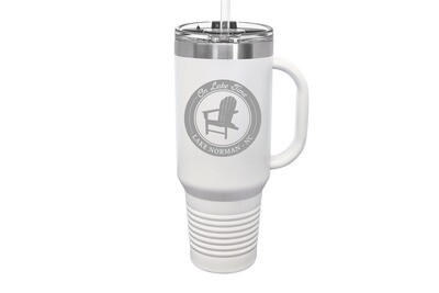 Travel Mug 40 oz w/FREE Straw & Snap Lid Insulated On Lake Time with Chair & w/Location