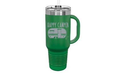 Travel Mug 40oz w/FREE Straw & Snap Lid Insulated Happy Camper with and without name