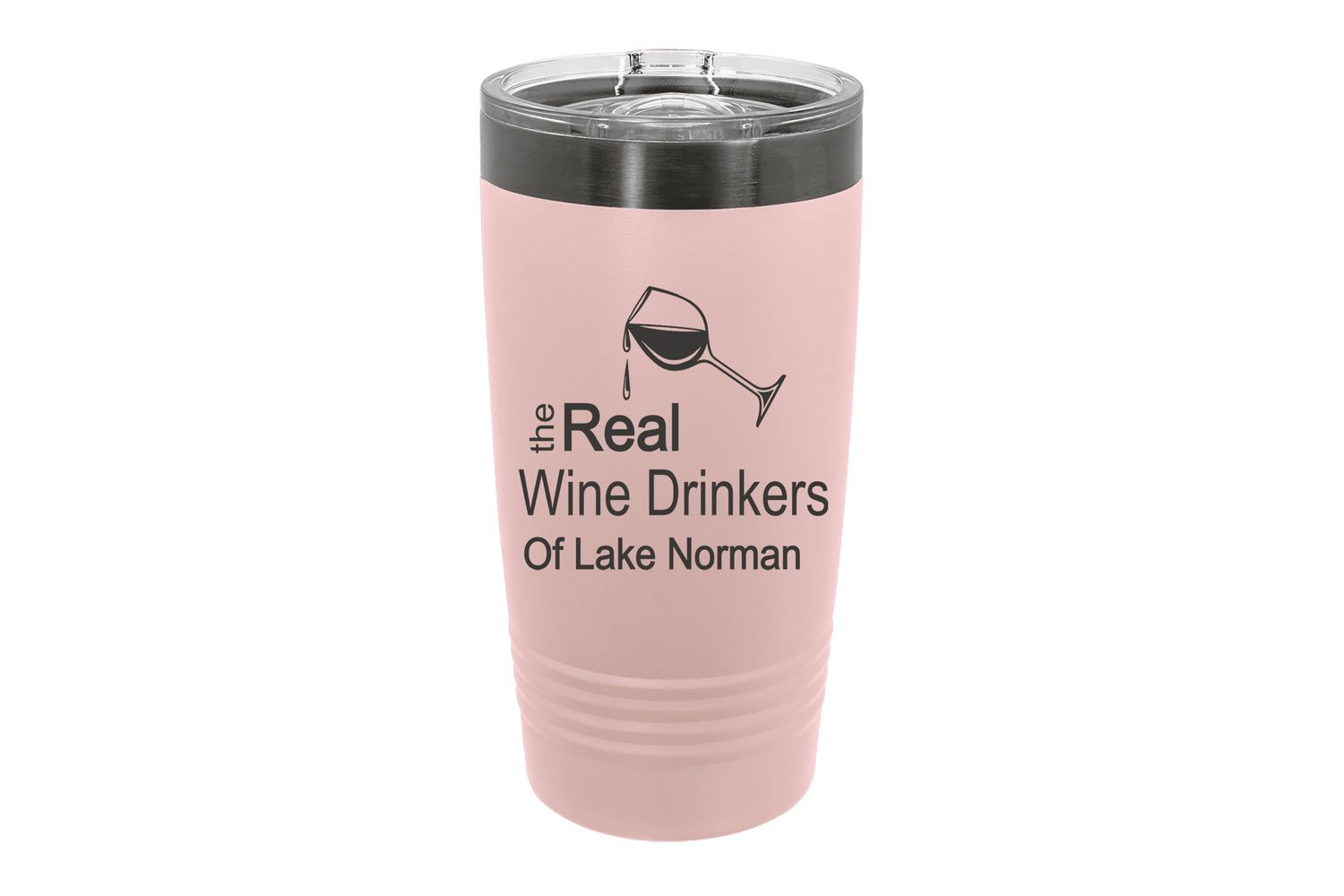 20 oz Ghost Black ION-Plated Engraving Tumbler with Real Wine Drinkers Image and Tilted Glass