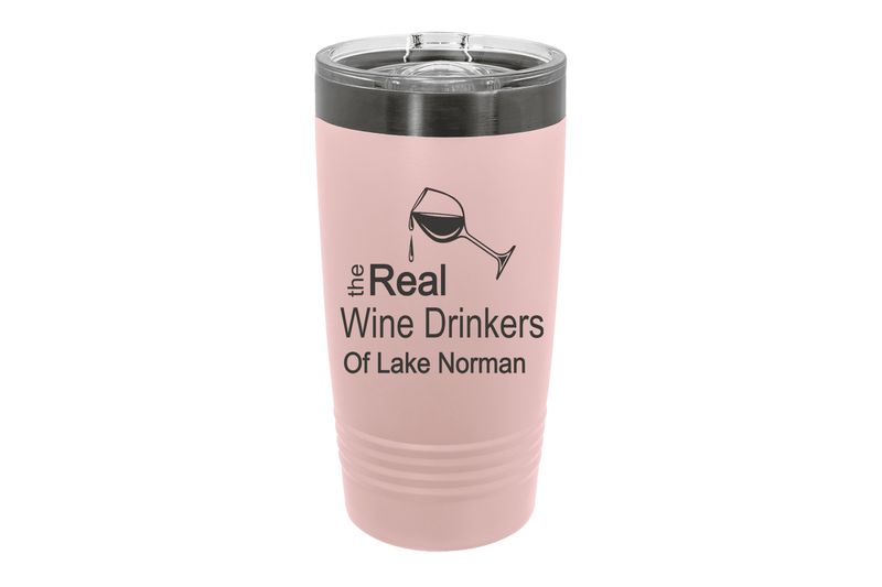 20 oz Ghost Black ION-Plated Engraving Tumbler with Real Wine Drinkers Image and Tilted Glass