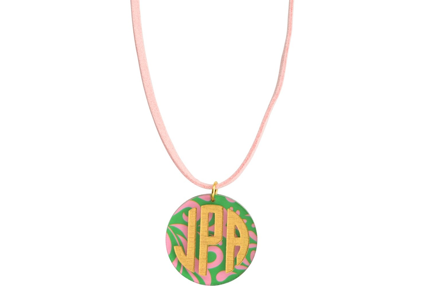 Traditional Monogram with Suede Leather Cord Necklace