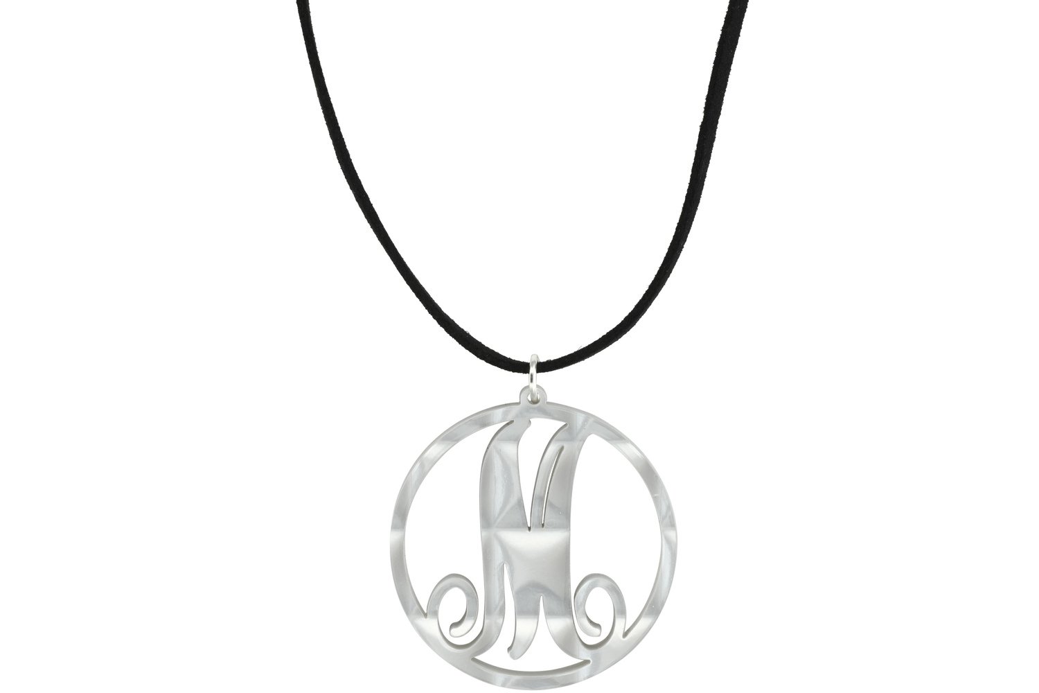 Scroll Initial Pendant with Suede Leather Cord Necklace