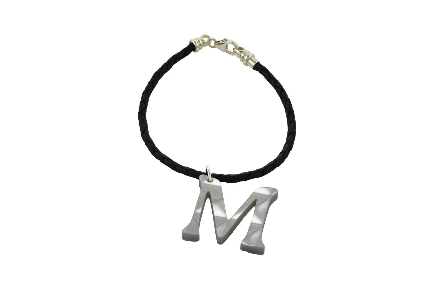 Sculpted Alphabet Charm with Decorative Braided Leather Cord Bracelet