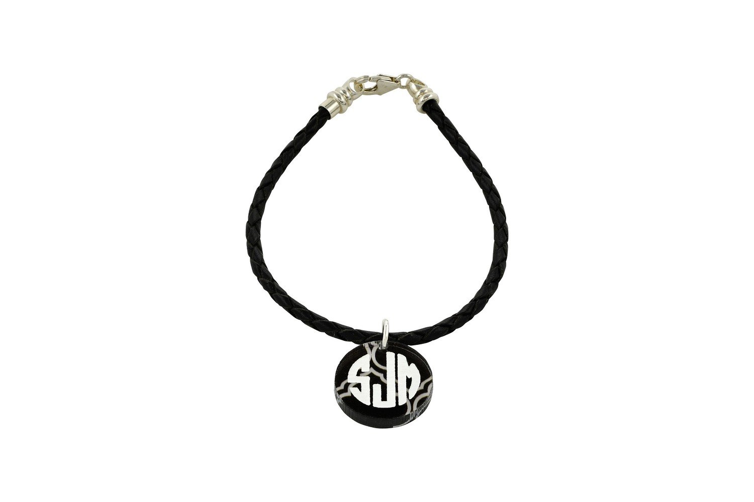 Traditional Monogram Charm with Decorative Braided Leather Cord Bracelet