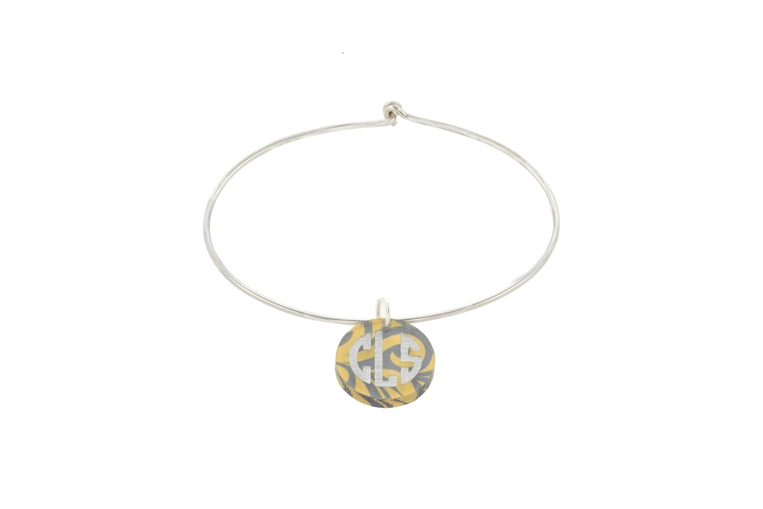 Traditional Monogram Charm with Sterling Silver Bangle Bracelet