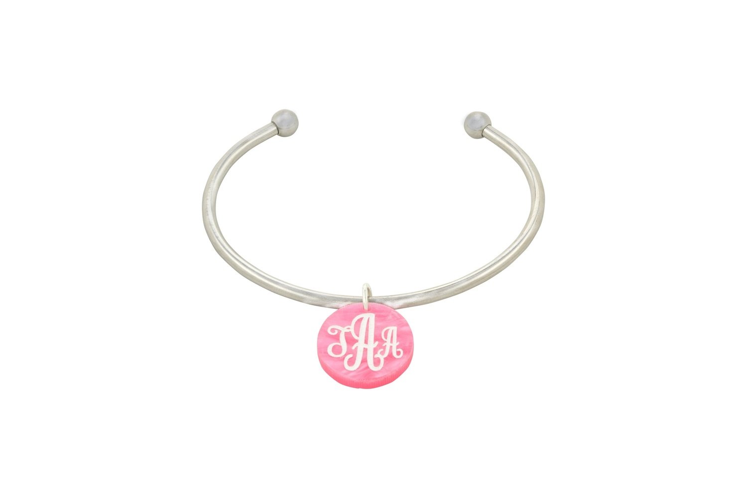 Traditional Monogram Charm with Stainless Steel Cuff Bracelet