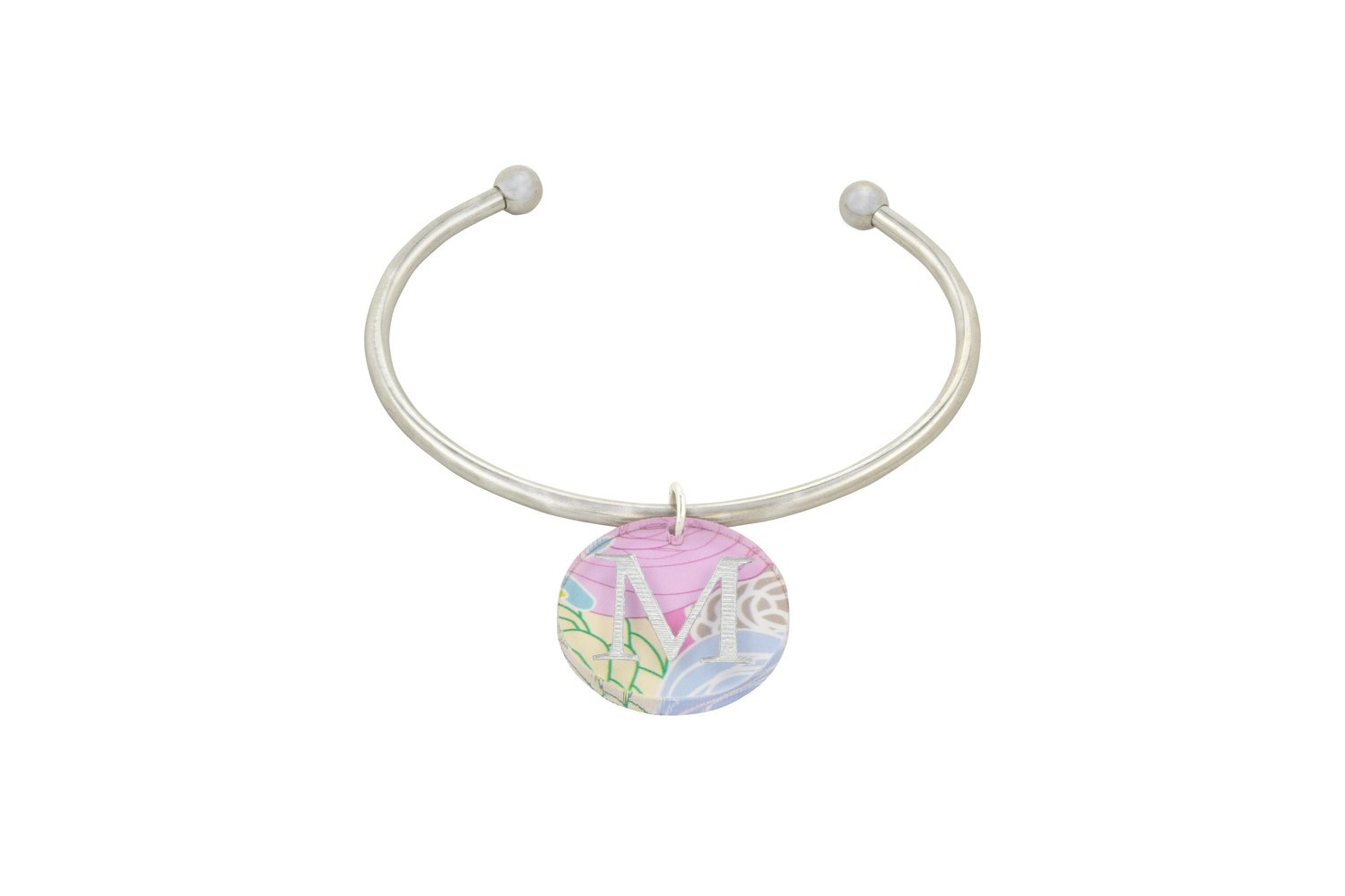 Alphabet Charm with Stainless Steel Cuff Bracelet