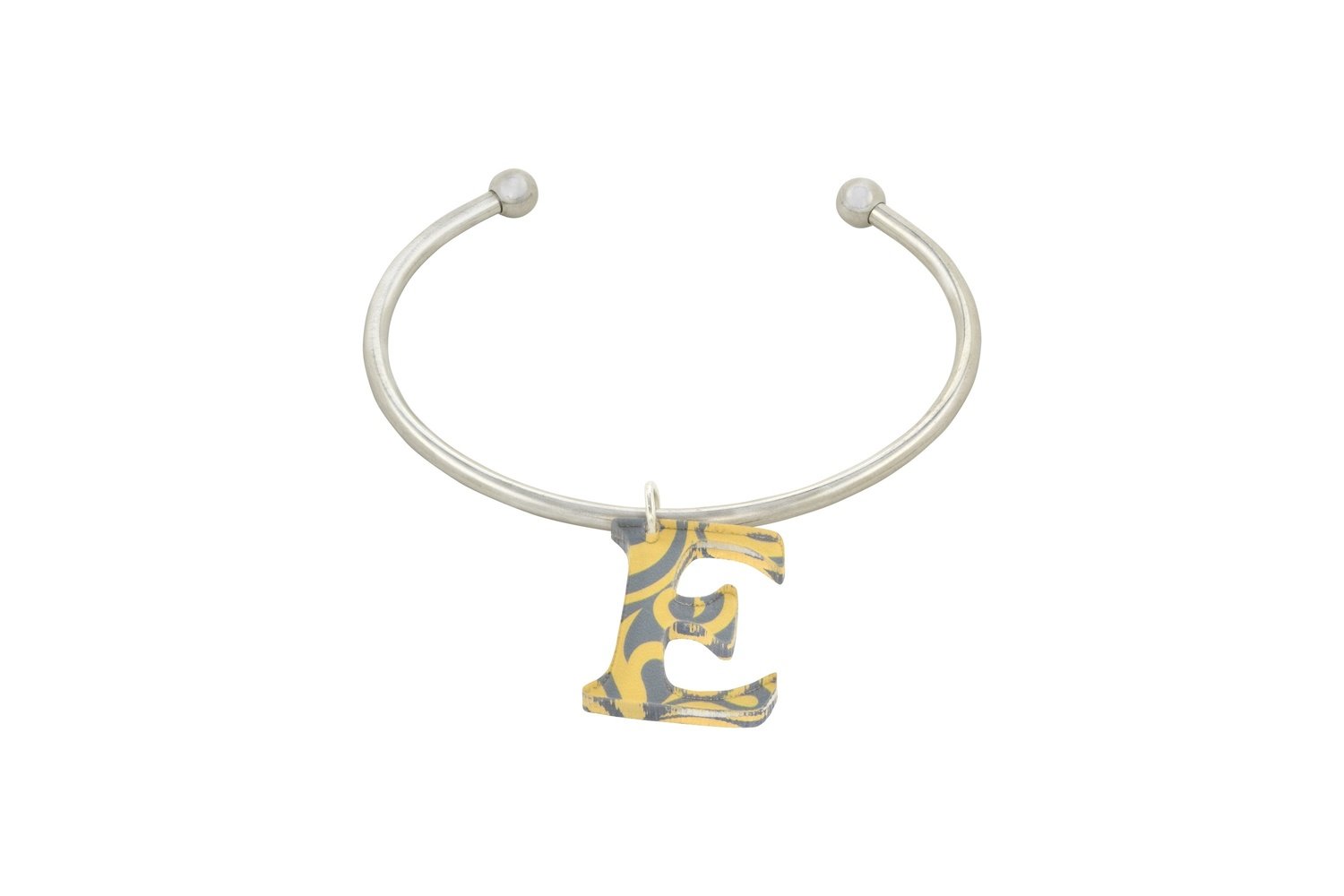 Sculpted Alphabet Charm with Stainless Steel Cuff Bracelet