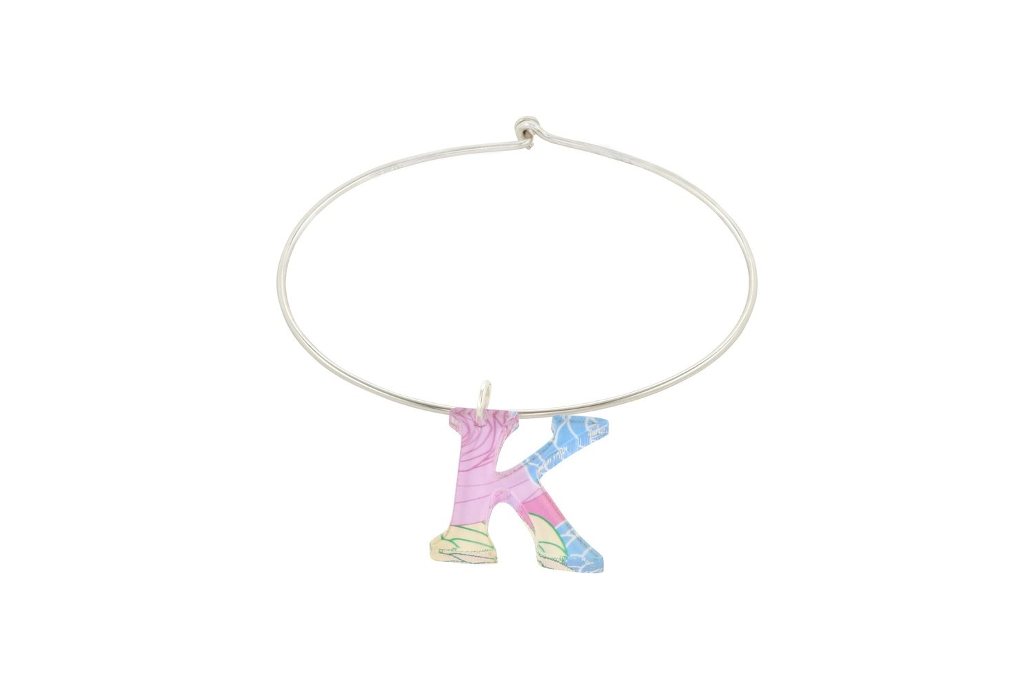 Sculpted Alphabet Charm with Sterling Silver Bangle Bracelet
