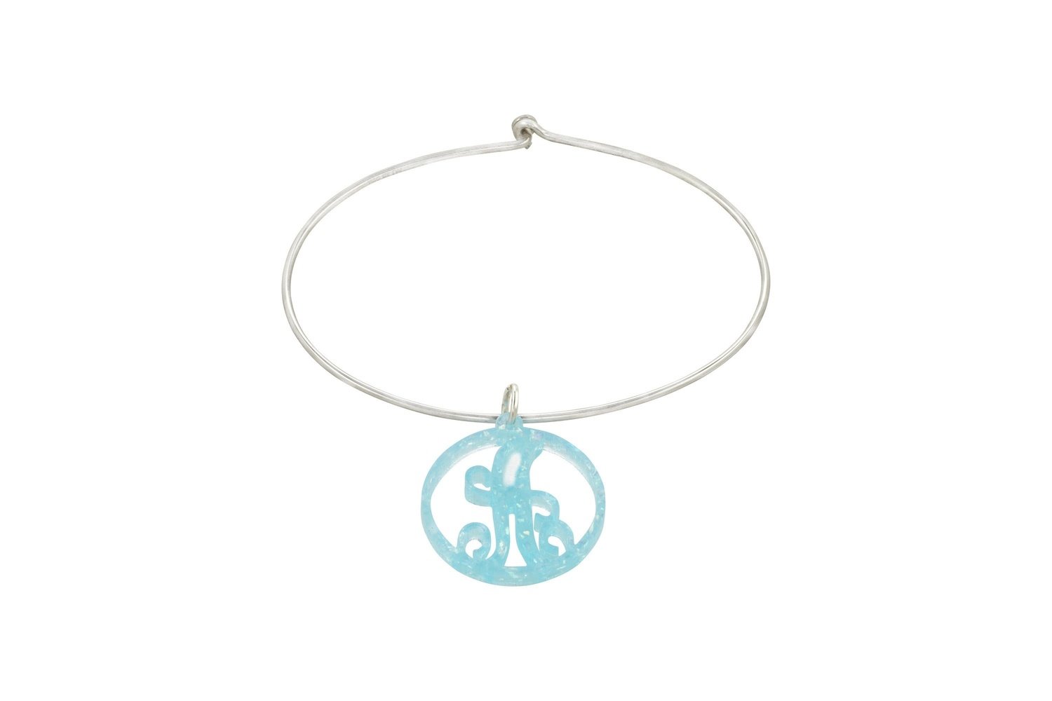 Scroll Initial with Sterling Silver Bangle Bracelet