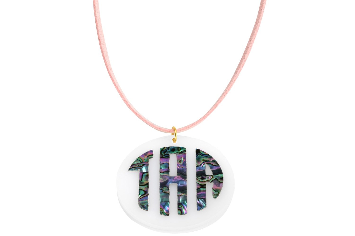 Mother of Pearl Monogram Pendant with Suede Leather Cord Necklace
