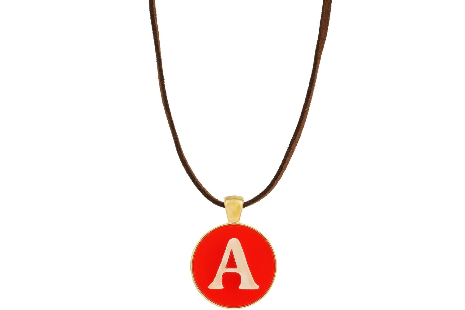 Block Alphabet Pendant Intricate Style on Suede Leather Cord Necklace