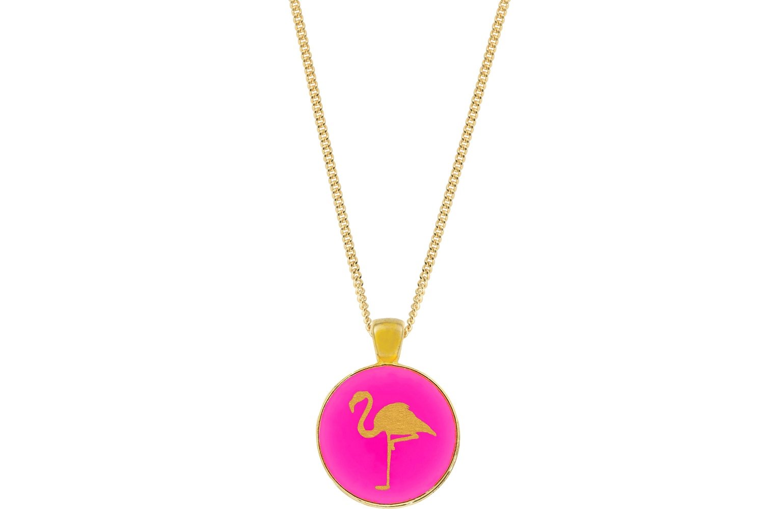 Flamingo Pendant Classic Style with Bezel on Chain Necklace