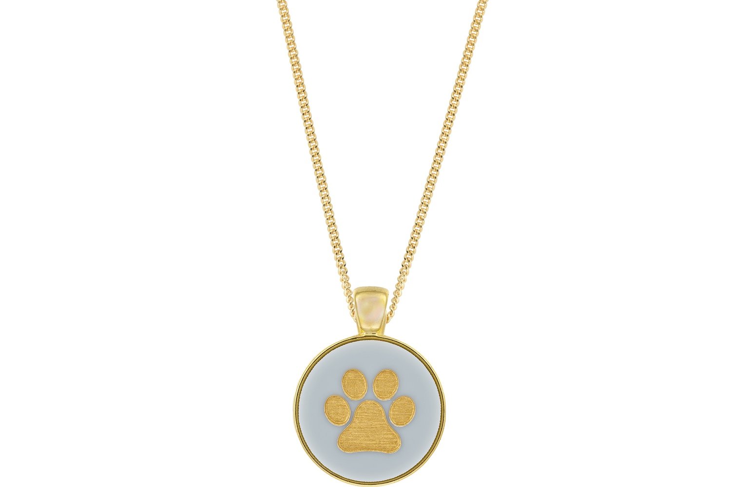 Dog Paw Print Pendant Classic Style with Bezel on Chain Necklace