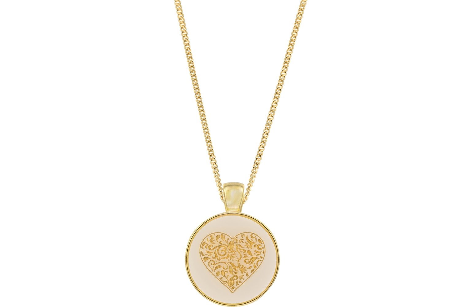 Heart Scroll Pendant Classic Style with Bezel on Chain Necklace