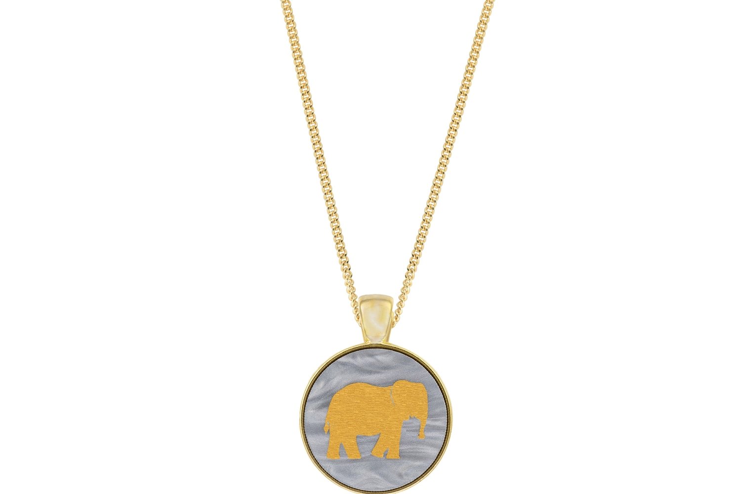 Elephant Pendant Classic Style with Bezel on Chain Necklace
