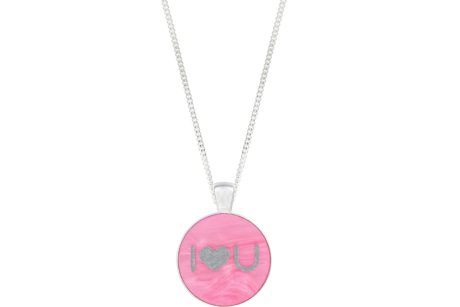 I Heart U Pendant Classic Style with Bezel on Chain Necklace