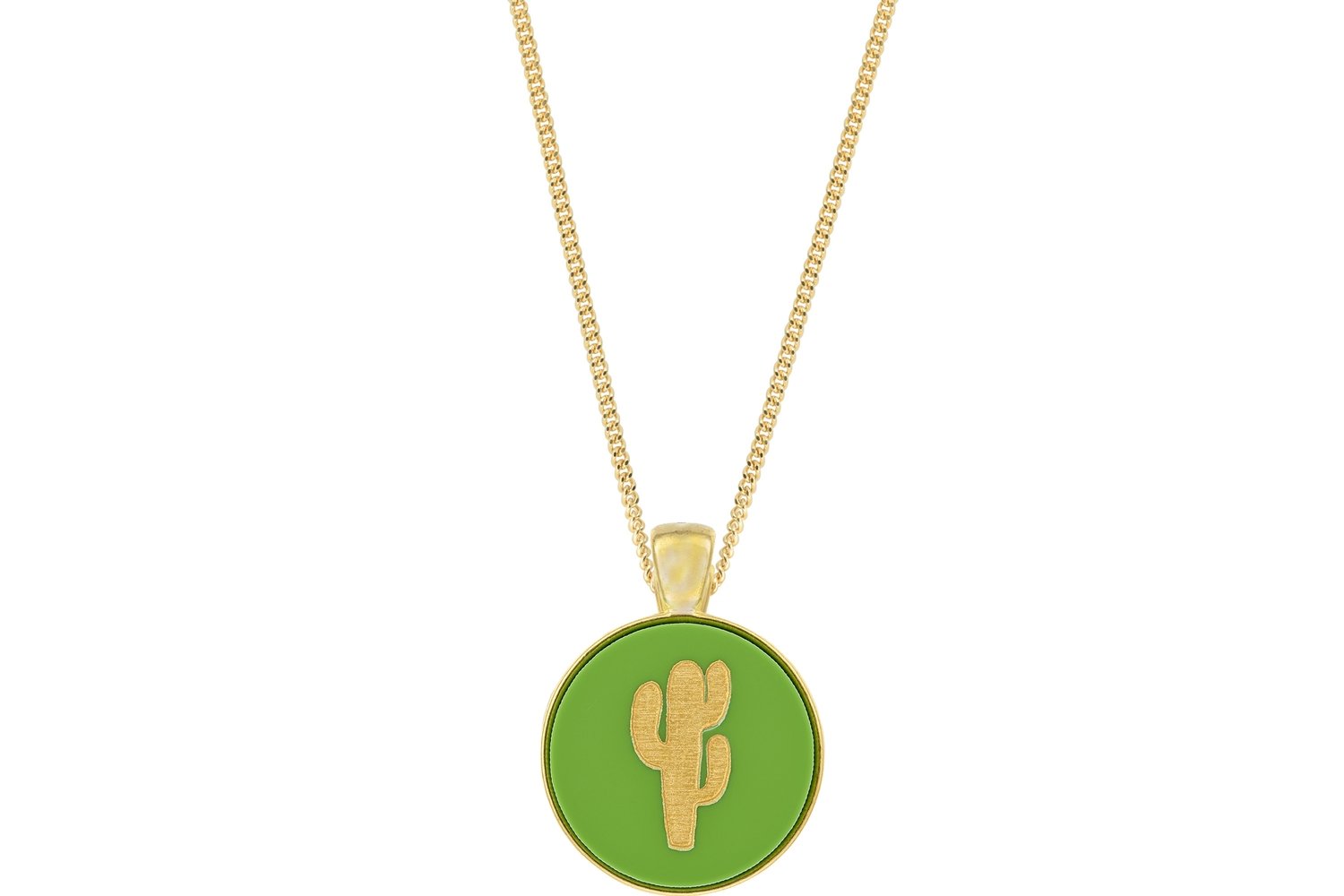 Cactus Pendant Classic Style with Bezel on Chain Necklace