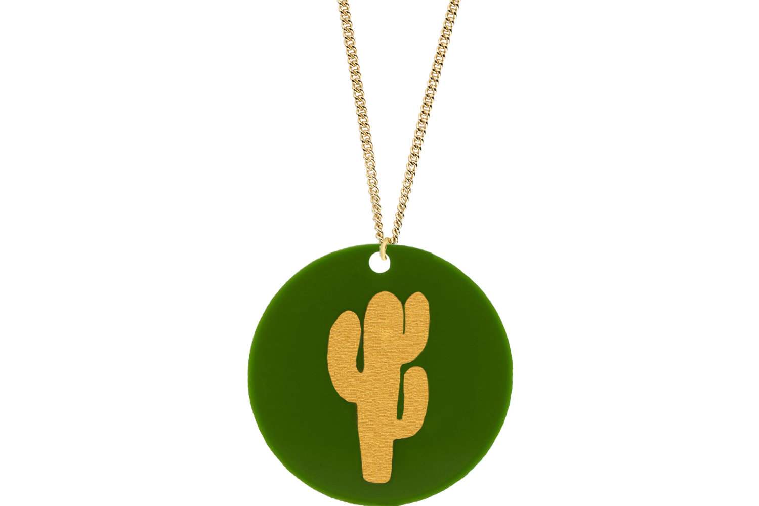 Cactus Pendant Subtle Style Refined with Paint on Chain Necklace
