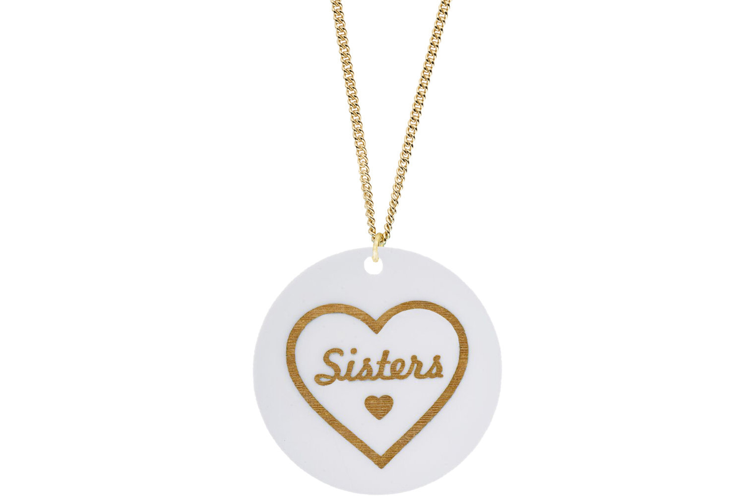 Heart w/Sisters Pendant Subtle Style Refined with Paint on Chain Necklace