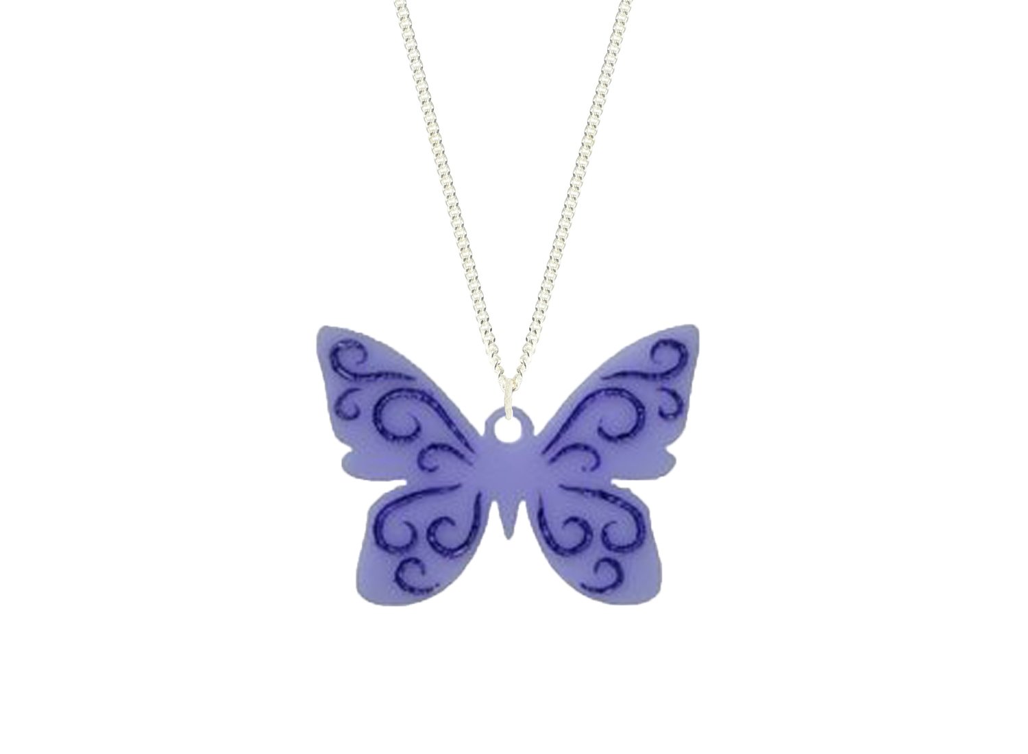 Butterfly Pendant Carved Style Refined with Paint on Chain Necklace
