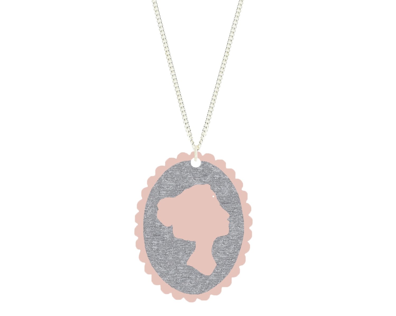 Cameo Head Pendant Carved Style Refined with Paint on Chain Necklace