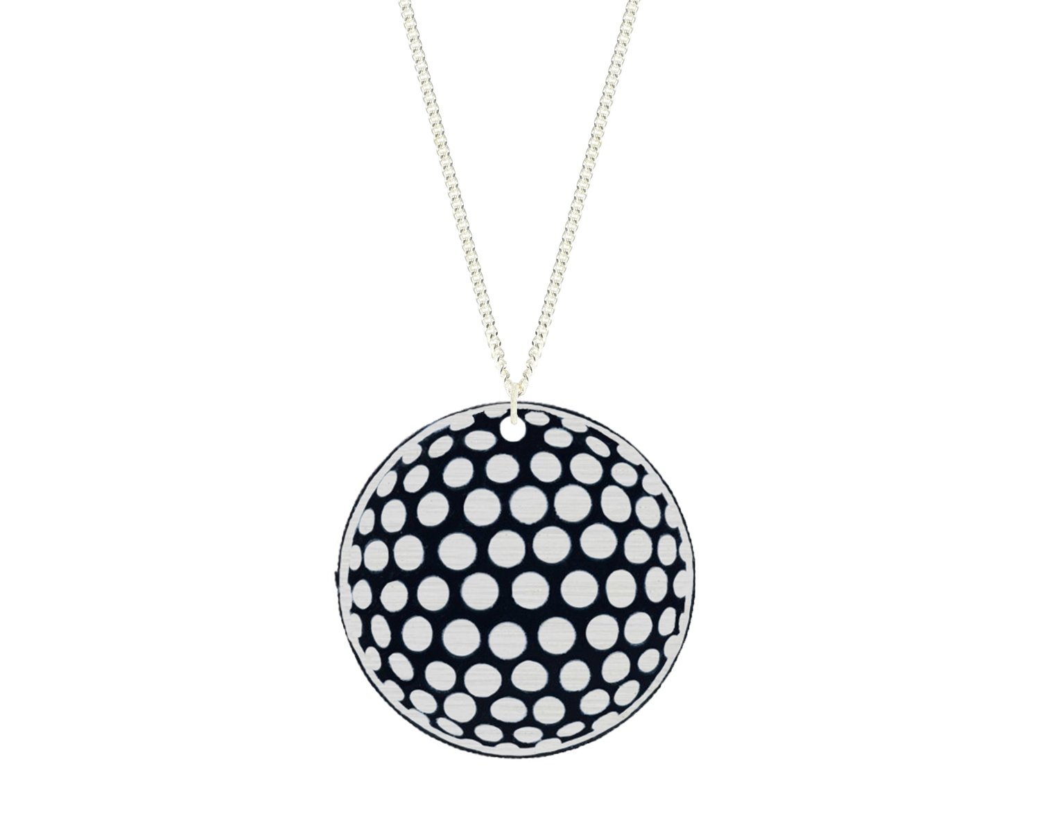 Golf Ball Pendant Carved Style Refined with Paint on Chain Necklace