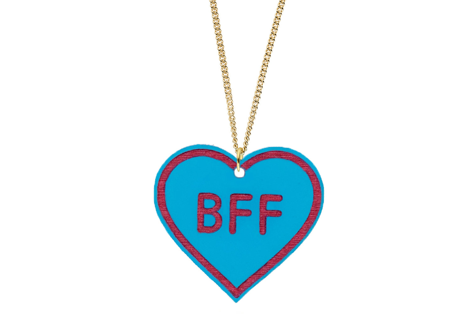 Heart with BFF Pendant Carved Style Refined with Paint on Chain Necklace