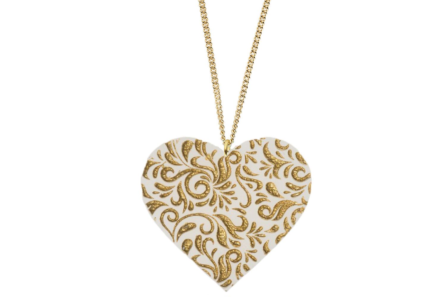 Heart Scroll Pendant Carved Style Refined with Paint on Chain Necklace